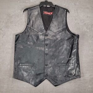 Leather Vest‎ Biker Motorcycle Phase 2 Sleeveless Black Genuine Leather Mens Lg